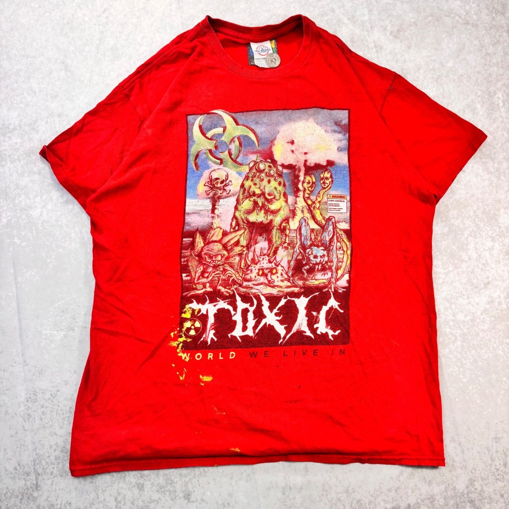 Vintage Toxic World We Live In Graphic T-Shirt Large Red Horror Punk Metal